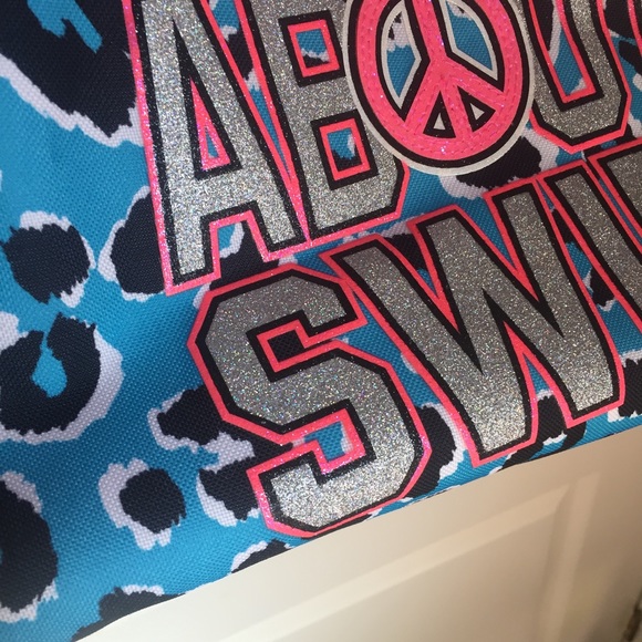 ❤️Justice gym bag canvas all about swim hot pink and blue leopard print glittery - Picture 5 of 15